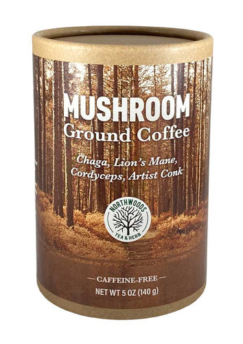 Mushroom Decaf Ground Coffee in new eco-friendly canister